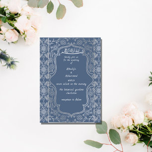 ELEGANT stoffige blauw en wit ISLAMITISCHE BRUILOF Kaart