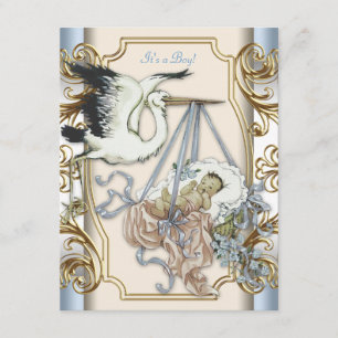 Elegant  Stork Baby Boy Shower Kaart