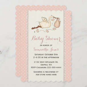 Elegant Stork Baby shower Invitation Kaart