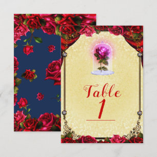 Elegant Storybook Red Roses Yellow Table Number Kaart