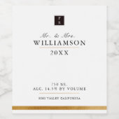 Elegant Strak Zwart Wit Goud Monogram Wijnlabel Wijn Etiket (Enkel label)