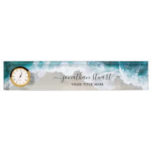 Elegant Strand Aqua Blauw Groen Script Modern Naambordje