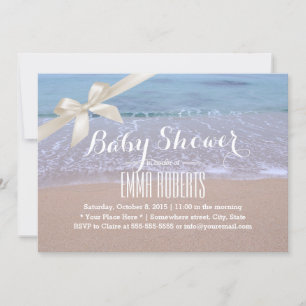 Elegant strand Baby shower met ivoren lint Kaart