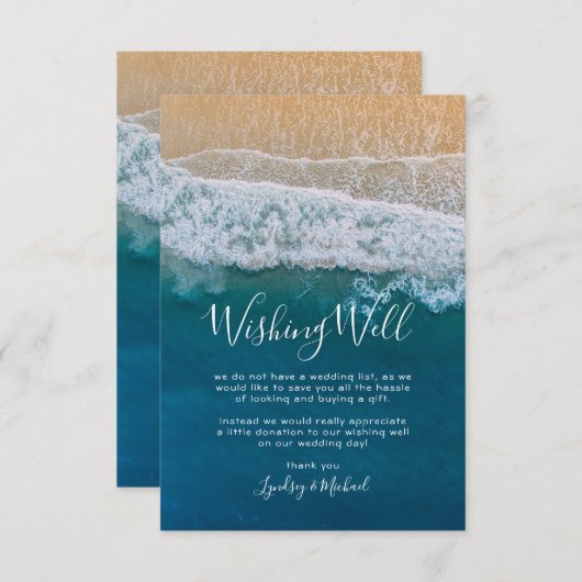 Elegant Strand Blauwe Oceaan Bruiloft Wishing Well Informatiekaartje (Voorkant / Achterkant)