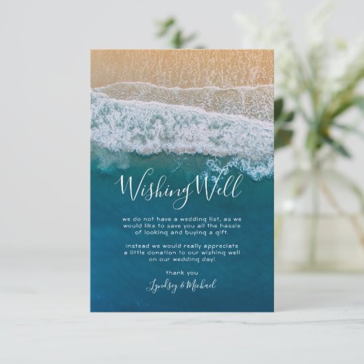 Elegant Strand Blauwe Oceaan Bruiloft Wishing Well Informatiekaartje (Staand voorkant)