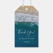 Elegant strand blauwe oceaan dank u bruiloft gunst cadeaulabel (Voorkant)
