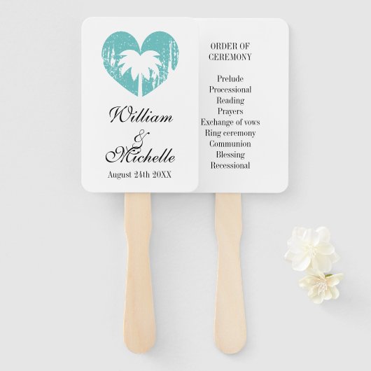 Elegant strand bruiloft ceremonie programma bestel handwaaier (Voorkant en achterkant)