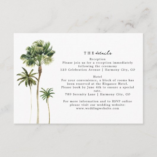 Elegant Strand Bruiloft Details Behuizing Kaart (Voorkant)