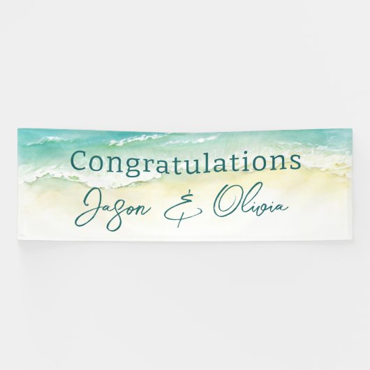 Elegant strand bruiloft gefeliciteerd spandoek (Horizontaal)