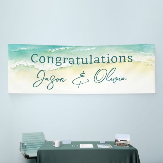 Elegant strand bruiloft gefeliciteerd spandoek (Beurs)