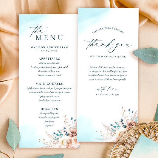 Elegant strand bruiloft menu