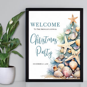 Elegant strand kerstfeest welkomstbord poster