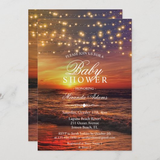 Elegant strand String Lights Zomer Baby shower Kaart (Voorkant / Achterkant)