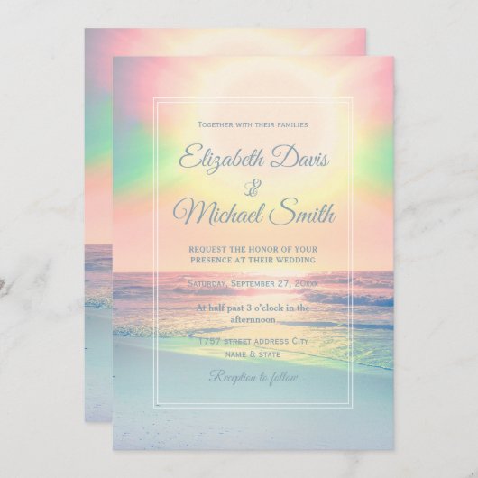 Elegant strand zonsondergang bruiloft uitnodiging (Voorkant / Achterkant)