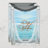 Elegant strandbruiloft en koperkalligrafie kaart (Voorkant / Achterkant)