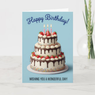 Elegant Strawberry Drip Cake – Happy Birthday Card Kaart