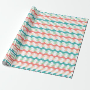 Elegant Streeppatroon: Teal, Koraal en Wit Cadeaupapier