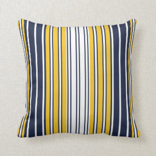 Elegant, strepen, marineblauw, mosterdgeel, wit kussen