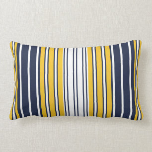 Elegant, strepen, marineblauw, mosterdgeel, wit kussen