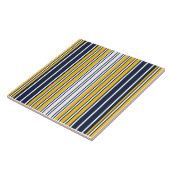 Elegant, strepen, marineblauw, mosterdgeel, wit tegeltje (Zijkant)