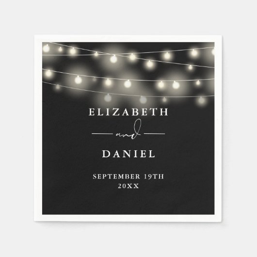 Elegant String Lights Black And White Wedding Servet (Voorkant)