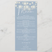 Elegant String Lights Dusty Blue Wedding Dinner Menu (Voorkant)