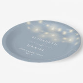 Elegant String Lights Dusty Blue Wedding Papieren Bordje (Gekanteld)