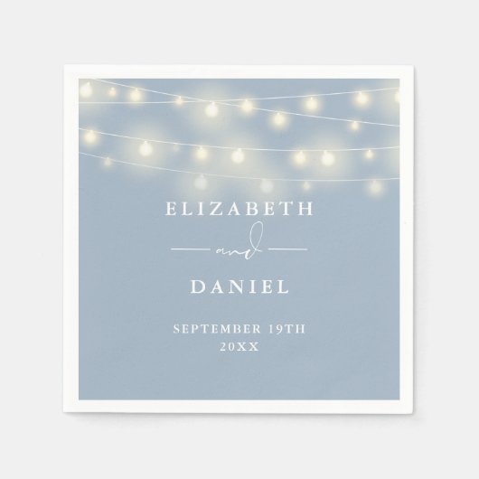 Elegant String Lights Dusty Blue Wedding Servet (Voorkant)