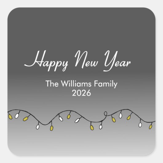 Elegant String Lights Happy New Year's 2026 Vierkante Sticker (Voorkant)