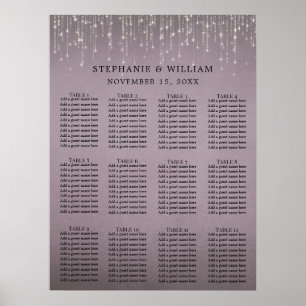 Elegant String Lights Mauve Roos Seating Chart Poster