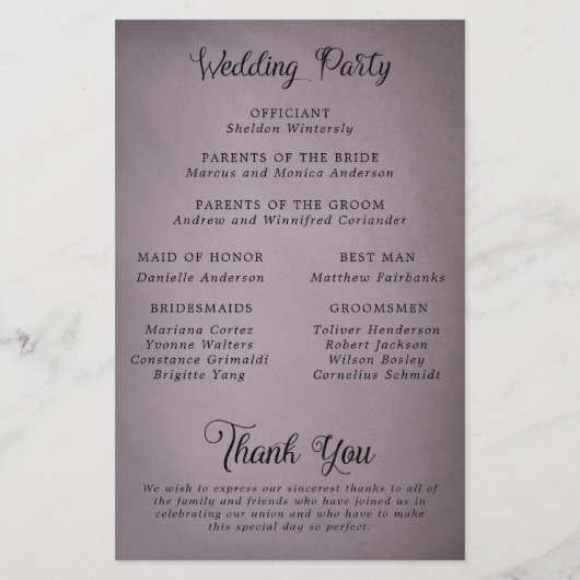 Elegant String Lights Mauve Wedding Programme (Achterkant)