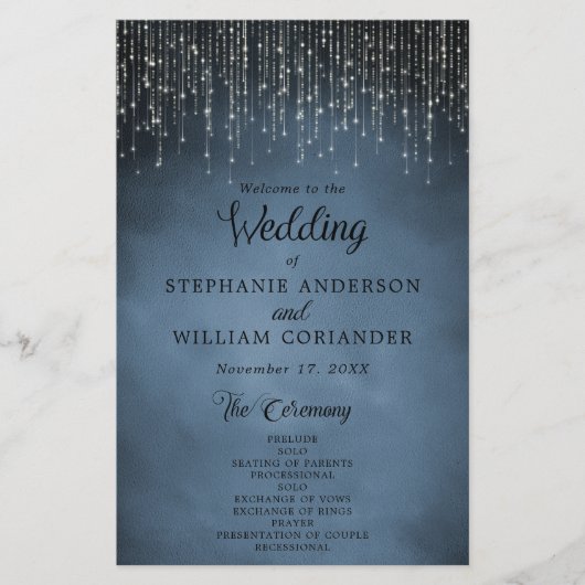 Elegant String Lights Navy Blue Wedding Program (Voorkant)
