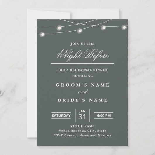 Elegant String Lights Rehearsal Dinner Invitation  (Devant)
