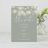 Elegant String Lights Sage Green QR Code Wedding Save The Date (Staand voorkant)