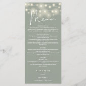 Elegant String Lights Sage Green Wedding Dinner Menu (Voorkant)