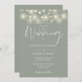 Elegant String Lights Sage Green Wedding Kaart (Voorkant / Achterkant)