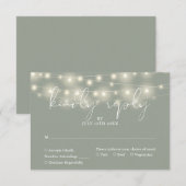 Elegant String Lights Sage Green Wedding RSVP Kaartje (Voorkant / Achterkant)