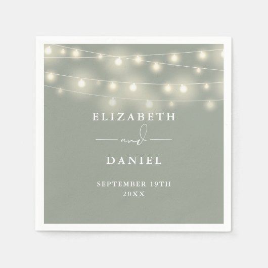 Elegant String Lights Sage Green Wedding Servet (Voorkant)