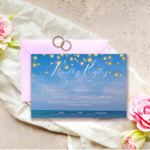 Elegant String Lights Summer Beach Arbor Wedding RSVP Kaartje