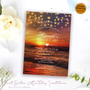 Elegant String Lights Summer Beach Sweet Sixteen Kaart