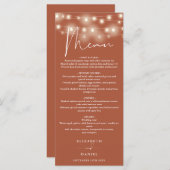 Elegant String Lights Terracotta Wedding Dinner Menu (Voorkant / Achterkant)