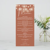 Elegant String Lights Terracotta Wedding Dinner Menu (Staand voorkant)