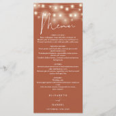Elegant String Lights Terracotta Wedding Dinner Menu (Voorkant)