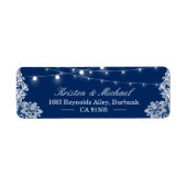 Elegant String Lights White Lace Navy Blue Etiket (Voorkant)