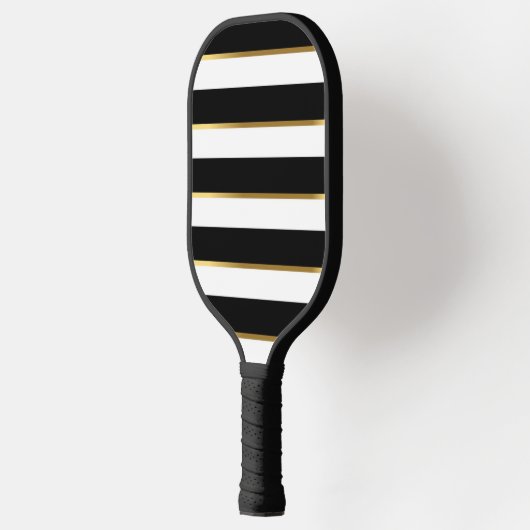 Elegant Stripe Black Gold White aanpassen Pickleball Paddle (Links)