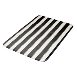 Elegant Stripe Black Gold White Badmat
