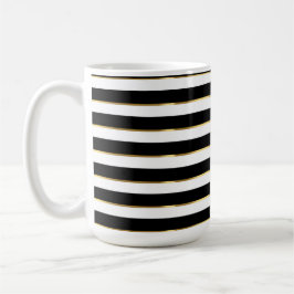 Elegant Stripe Black Gold White Koffiemok