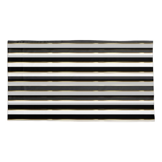 Elegant Stripe Black Gold White Kussensloop (Achterkant-Links)