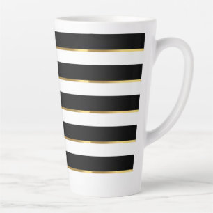 Elegant Stripe Black Gold White Latte Mok