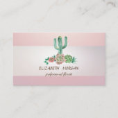 Elegant stripe Cactus Succulent Pink Visitekaartje (Voorkant)